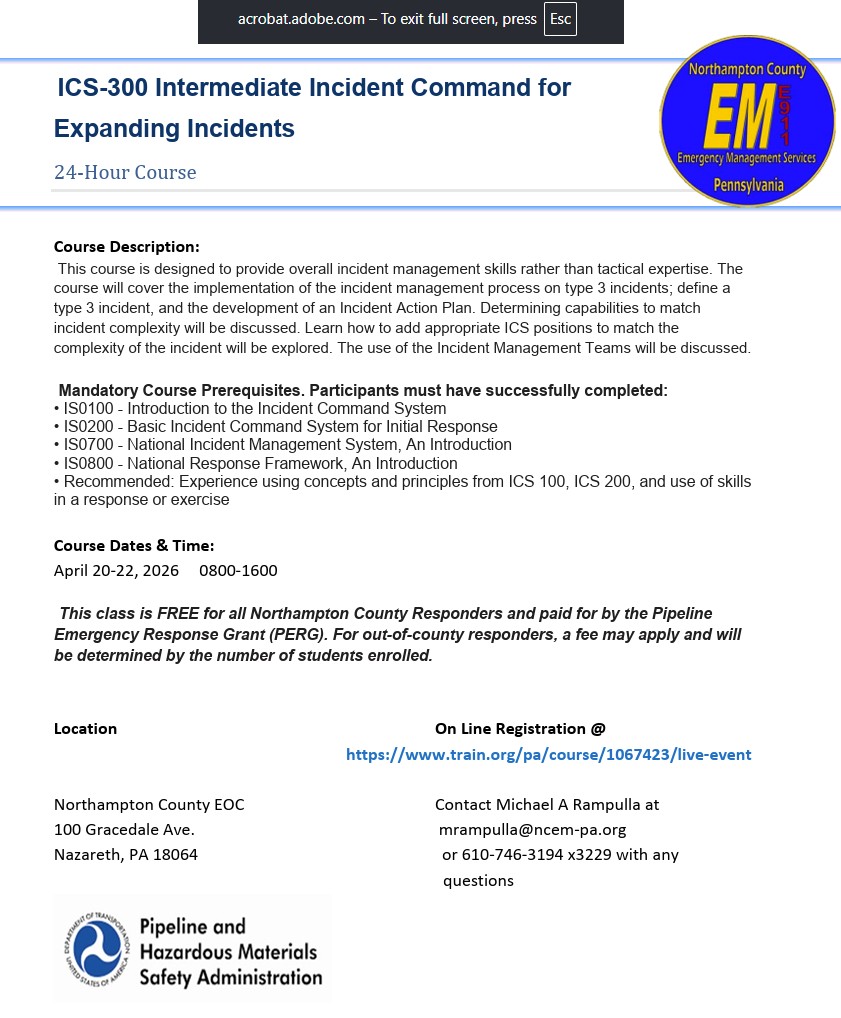 Intermediate Incident Command for Expanding Incidents (ICS-300)